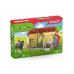 Figurine Miniature - Personnage Miniature Écurie avec boxes et animaux. coffret de 82 pieces avec chevaux. Schleich 42485 Farm World. Des 4 ans