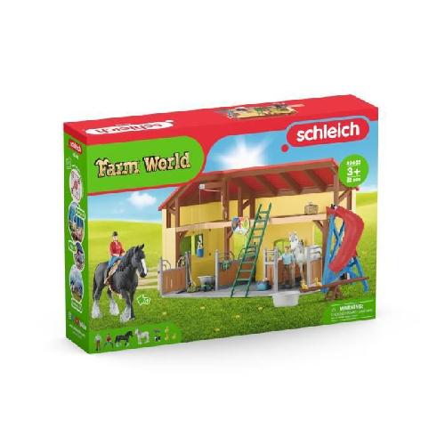 Figurine Miniature - Personnage Miniature Écurie avec boxes et animaux. coffret de 82 pieces avec chevaux. Schleich 42485 Farm World. Des 4 ans