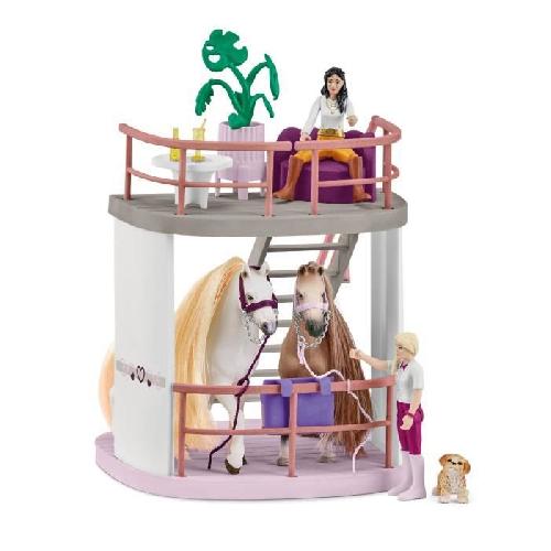 Univers Miniature - Habitation Miniature - Garage Miniature Écurie Schleich Salon de Beauté Sofia's Beauties avec Accessoires de Pansage et Figurines Schleich Chevaux - Coffret de 99 Pieces