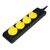 Electricite - Domotique Multiprise noire et jaune avec rallonge 1.4m - parafoudre - 4 prises SCHUKO 230VAC 10A