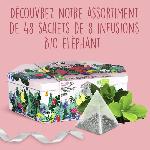 ELEPHANT Boite en metal Assortiment 8 infusions BIO. Parfumees et Classiques. 48 sachets