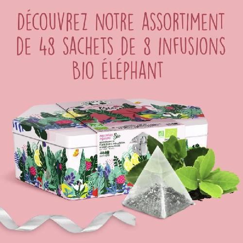 ELEPHANT Boite en metal Assortiment 8 infusions BIO. Parfumees et Classiques. 48 sachets