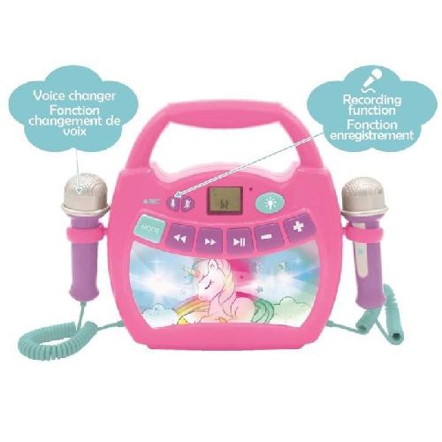 Mp3 Enfant Enceinte Bluetooth Licorne - LEXIBOOK - Effets Lumineux. Micros et Batterie Rechargeable