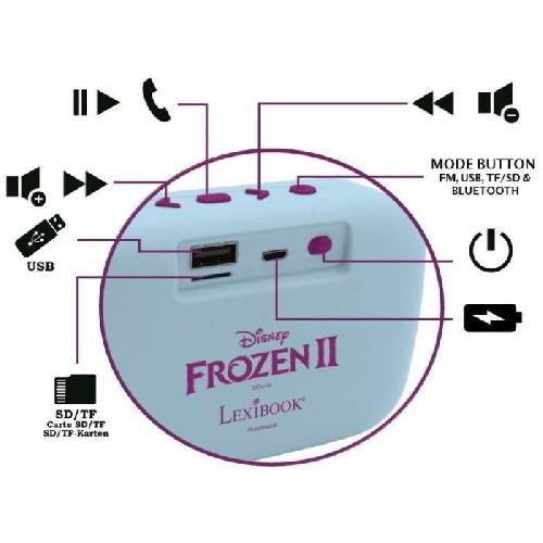 Mp3 Enfant Enceinte Bluetooth Portable La Reine des Neiges II - LEXIBOOK - Bluetooth 5.0 - Compact - Bleu