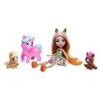 Poupee Enchantimals-Famille de Pensee Poney-Poupée et 3 figurines poneys HXB99