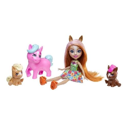 Poupee Enchantimals-Famille de Pensee Poney-Poupée et 3 figurines poneys HXB99