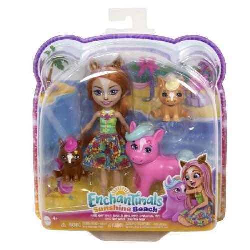 Poupee Enchantimals-Famille de Pensee Poney-Poupée et 3 figurines poneys HXB99