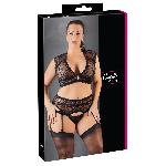 Ensemble brassiere string et porte-jarretelle en dentelle noir 3XL