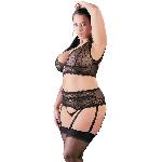 Ensembles Ensemble brassiere string et porte-jarretelle en dentelle noir 3XL