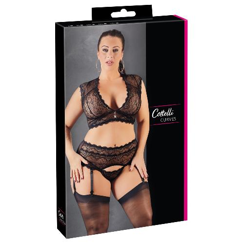 Ensembles Ensemble brassiere string porte-jarretelles en dentelle noir 2XL