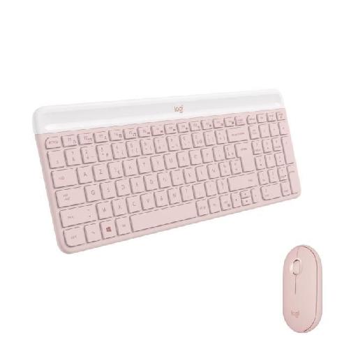 Pack Clavier - Souris Ensemble Clavier Souris - Sans fil - Logitech - MK470 Slim - Silencieux - AZERTY - Rose