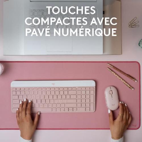 Pack Clavier - Souris Ensemble Clavier Souris - Sans fil - Logitech - MK470 Slim - Silencieux - AZERTY - Rose