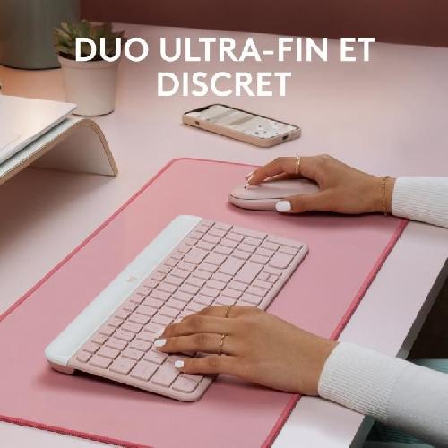 Pack Clavier - Souris Ensemble Clavier Souris - Sans fil - Logitech - MK470 Slim - Silencieux - AZERTY - Rose