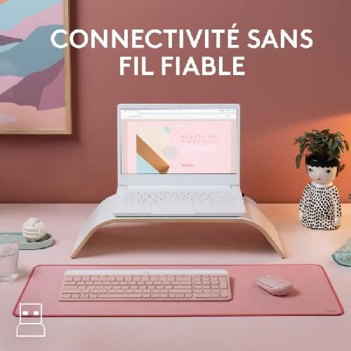 Pack Clavier - Souris Ensemble Clavier Souris - Sans fil - Logitech - MK470 Slim - Silencieux - AZERTY - Rose