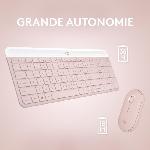 Pack Clavier - Souris Ensemble Clavier Souris - Sans fil - Logitech - MK470 Slim - Silencieux - AZERTY - Rose
