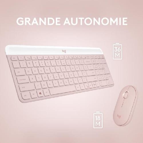 Pack Clavier - Souris Ensemble Clavier Souris - Sans fil - Logitech - MK470 Slim - Silencieux - AZERTY - Rose
