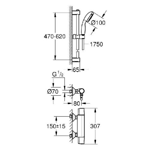 Robinetterie De Salle De Bain Ensemble de douche thermostatique mural GROHE - Precision Trend THM - Chrome