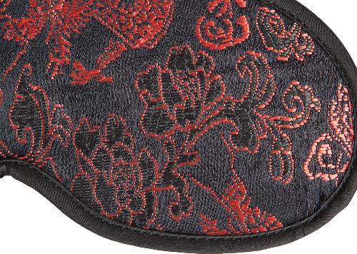 Attacher Ensemble menottes bandeau fouet 38cm satin noir et rouge