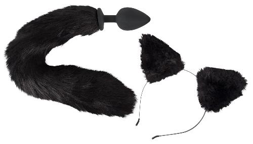 Ensemble plug anal queue de chat et serre-tete oreilles noir D4cm