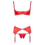 Ensemble push up soutien gorge porte Jarretelles et string rouge 90B Taille S