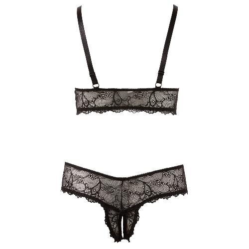 Ensembles Ensemble soutien gorge et string ouvert noir Taille XL