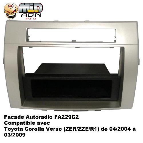 Facade autoradio Toyota Facade Autoradio FA229C compatible avec Toyota Corolla verso 04-09 - Argent 1Din avec vide poche