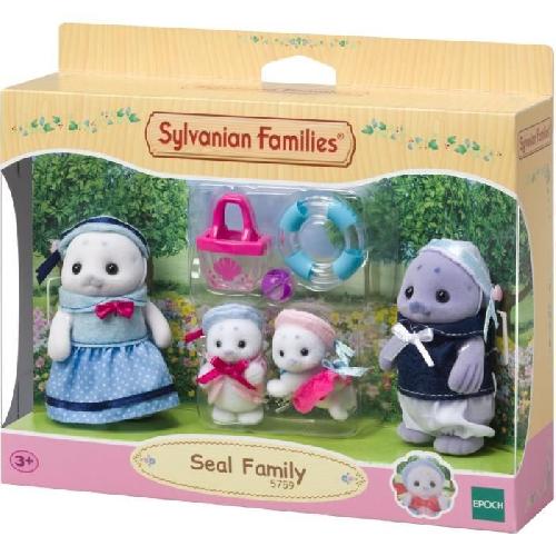 Figurine Miniature - Personnage Miniature Famille Articulée - SYLVANIAN FAMILIES - Famille Phoque - 4 Personnages et Accessoires de Plage