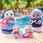 Figurine Miniature - Personnage Miniature Famille Articulée - SYLVANIAN FAMILIES - Famille Phoque - 4 Personnages et Accessoires de Plage