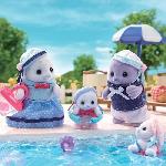 Figurine Miniature - Personnage Miniature Famille Articulée - SYLVANIAN FAMILIES - Famille Phoque - 4 Personnages et Accessoires de Plage