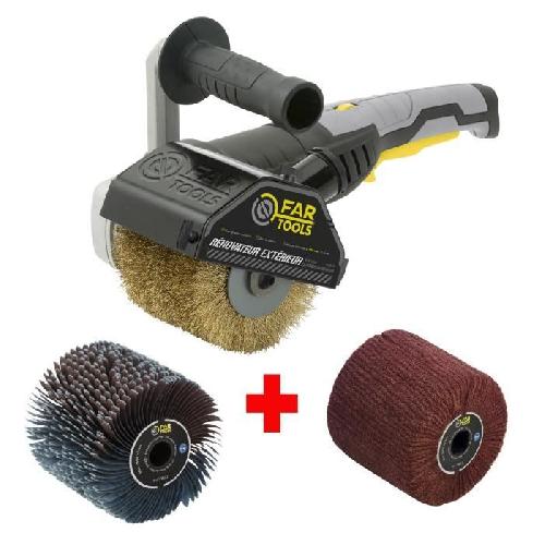 Ponceuse - Polisseuse FARTOOLS ? Renovateur REX120C + brosse lanieres abrasives et fibre synthetique ? Pour bois et metal - Surfaces planes ou complexes