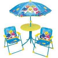 Fauteuil - Chaise Longue - Matelas Gonflable Piscine FUN HOUSE Baby Shark Salon de jardin - 1 table H.46xø46 cm. 2 chaises H.53xl.38.5xP.37.5 cm et 1 parasol H.125 x ø100 cm