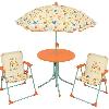 Fauteuil - Chaise Longue - Matelas Gonflable Piscine FUN HOUSE Fruity's Salon de jardin - 1 table H.46 x ø46 cm. 2 chaises H.53xl.38.5xP.37.5 cm et 1 parasol H.125 x ø100 cm