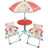 Fauteuil - Chaise Longue - Matelas Gonflable Piscine FUN HOUSE Peppa Pig Salon de jardin - 1 table H.46xø46cm. 2 chaises H.53xl.38.5xP.37.5 cm et 1 parasol H.125 x ø100 cm - Pour