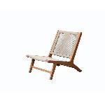 Chaise Longue - Transat - Bain De Soleil Fauteuil de jardin en bois d'eucalyptus FSC et corde avec repose pieds FIJI