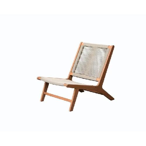 Chaise Longue - Transat - Bain De Soleil Fauteuil de jardin en bois d'eucalyptus FSC et corde avec repose pieds FIJI
