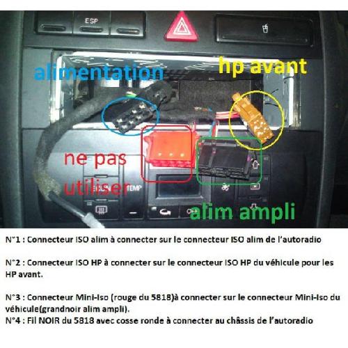 Faisceaux ISO de Roger Fiches ISO Autoradio compatible avec Audi Seat Skoda VW - Pour systeme amplifie en Mini-ISO