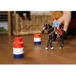 Figurine Miniature - Personnage Miniature Figurine Cowgirl et Tonneaux de Racing et Cheval Schleich - Animaux de la Ferme et Accessoires Western Réalistes - Coffret 7 Pieces