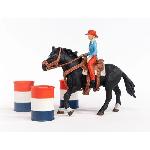 Figurine Miniature - Personnage Miniature Figurine Cowgirl et Tonneaux de Racing et Cheval Schleich - Animaux de la Ferme et Accessoires Western Réalistes - Coffret 7 Pieces