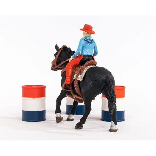 Figurine Miniature - Personnage Miniature Figurine Cowgirl et Tonneaux de Racing et Cheval Schleich - Animaux de la Ferme et Accessoires Western Réalistes - Coffret 7 Pieces