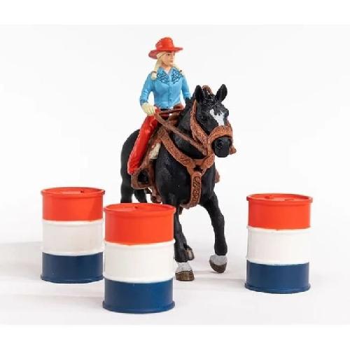 Figurine Miniature - Personnage Miniature Figurine Cowgirl et Tonneaux de Racing et Cheval Schleich - Animaux de la Ferme et Accessoires Western Réalistes - Coffret 7 Pieces