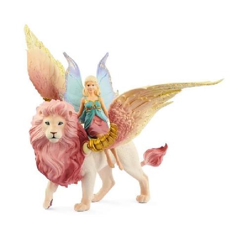 Figurine Miniature - Personnage Miniature Figurine Elfe sur lion ailé. Figurine fée détachable chevauchant un lion rose magique avec des parties mobiles. figurine magique