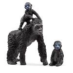 Figurine famille de Gorilles des Plaines. avec 1 maman gorille et ses 2 bebes. pour enfants des 3 ans - Schleich 42601 Wild life