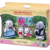 Figurine Miniature - Personnage Miniature Famille Articulée - SYLVANIAN FAMILIES - Famille Phoque - 4 Personnages et Accessoires de Plage