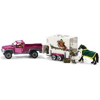 Figurine Miniature - Personnage Miniature Pick-up avec remorque pour cheval. coffret figurines schleich avec 38 éléments dont 1 cheval inclus. Schleich 42346 Horse Club