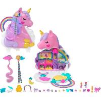 Figurine Miniature - Personnage Miniature Polly Pocket-Licorne Arc-en-ciel-Coffret 2 poupées et tete a coiffer HYD97