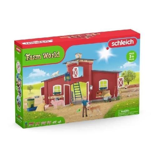 Figurine Miniature - Personnage Miniature Figurines Animaux de la Ferme avec Accessoires - Coffret Ranch Américain Schleich de 92 Pieces avec Vache. Cheval Schleich. Cochon