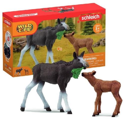 Figurine Miniature - Personnage Miniature Figurines Élan Femelle avec Veau. animaux sauvages. Schleich 42629 Wild Life. Pour enfant des 3 ans