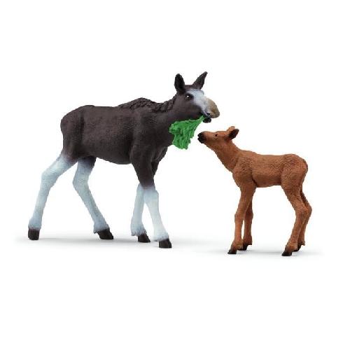 Figurine Miniature - Personnage Miniature Figurines Élan Femelle avec Veau. animaux sauvages. Schleich 42629 Wild Life. Pour enfant des 3 ans