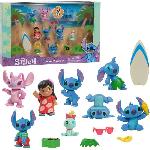 Figurine Miniature - Personnage Miniature Figurines et accessoires - LICENCE /STITCH - Coffret Deluxe - 13 figurines et accessoires. Stitch dans 5 poses. planche de surf