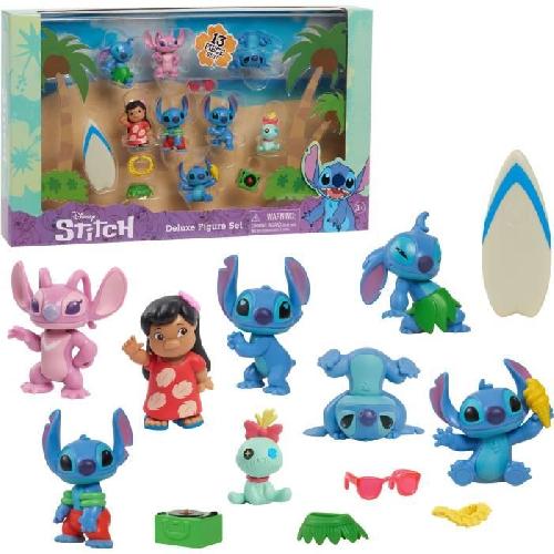 Figurine Miniature - Personnage Miniature Figurines et accessoires - LICENCE /STITCH - Coffret Deluxe - 13 figurines et accessoires. Stitch dans 5 poses. planche de surf